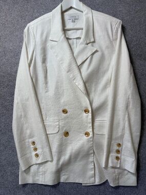 Evereve Linen Blend Blazer M White Double Breasted Jacket